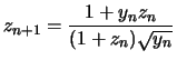 $\displaystyle z_{n+1} = \frac{1+y_n z_n}{(1+z_n) \sqrt{y_n}}
$